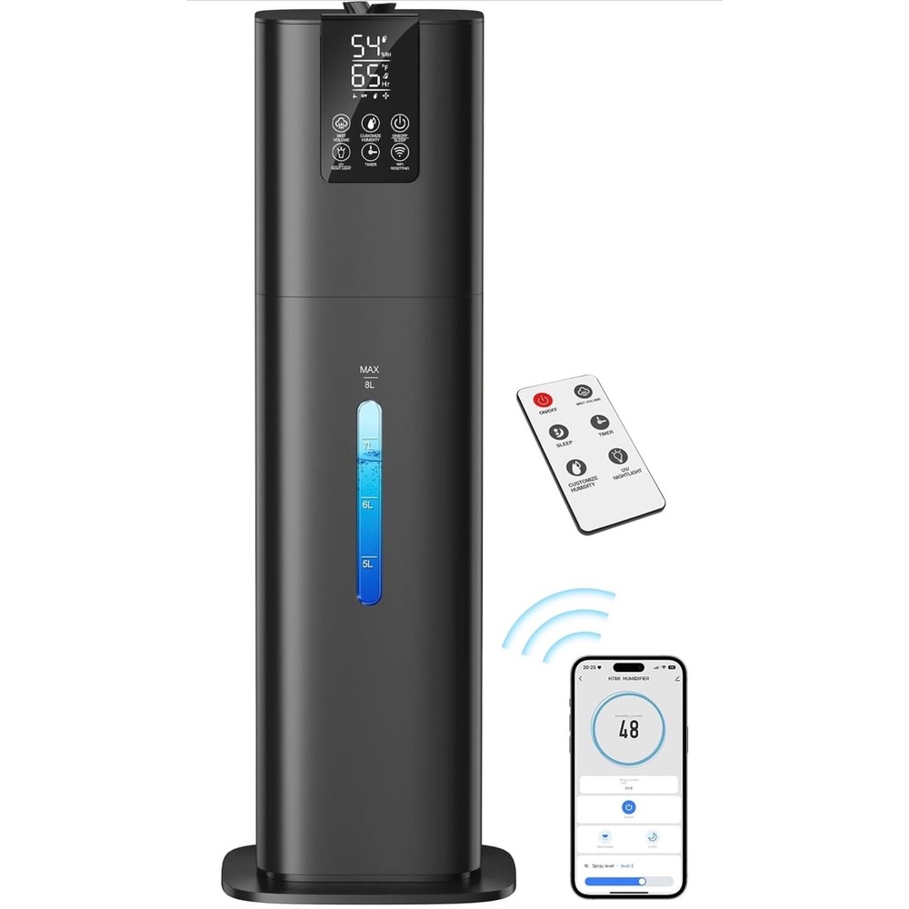 Hiswelle H786 Ultrasonic Cool Mist Humidifier 8L 2.1 Gal Black Tower with Remote